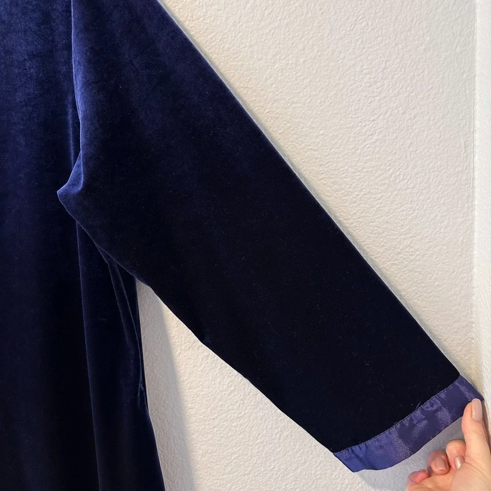 Oscar de la Renta (L-XL) Pink‎ Label Velour Velvet Satin Caftan Purple Blue Robe